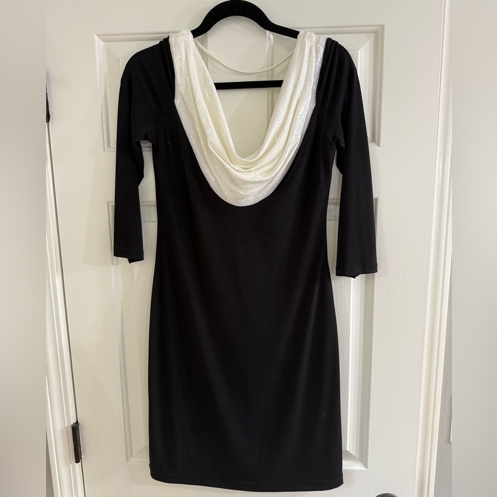 Elegant Black and White Sequin Draped Women's Dress